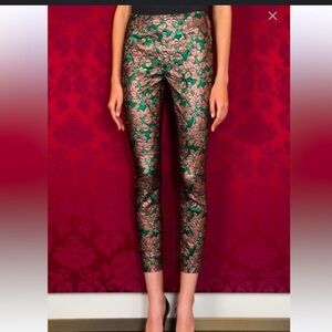 Dolce & Gabbana Metallic Jacquard Slim Trousers – Floral Brocade Pants